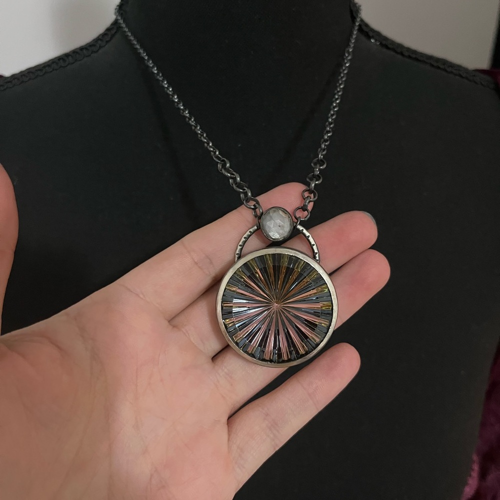 Silver Pinwheel Glass Statement Necklace